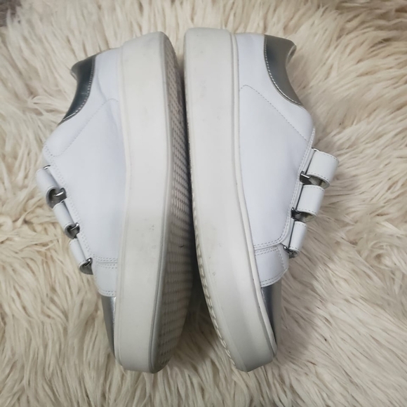 Geox Silver-Accented White Leather Sneakers 10.5 - Picture 2 of 6